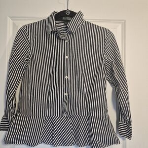 Ralph Lauren Black and White Striped Women's Top Ruffle Size 4